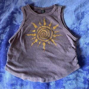 Hand painted Spiral Gold Sun Cropped Acid Washed Tank Top